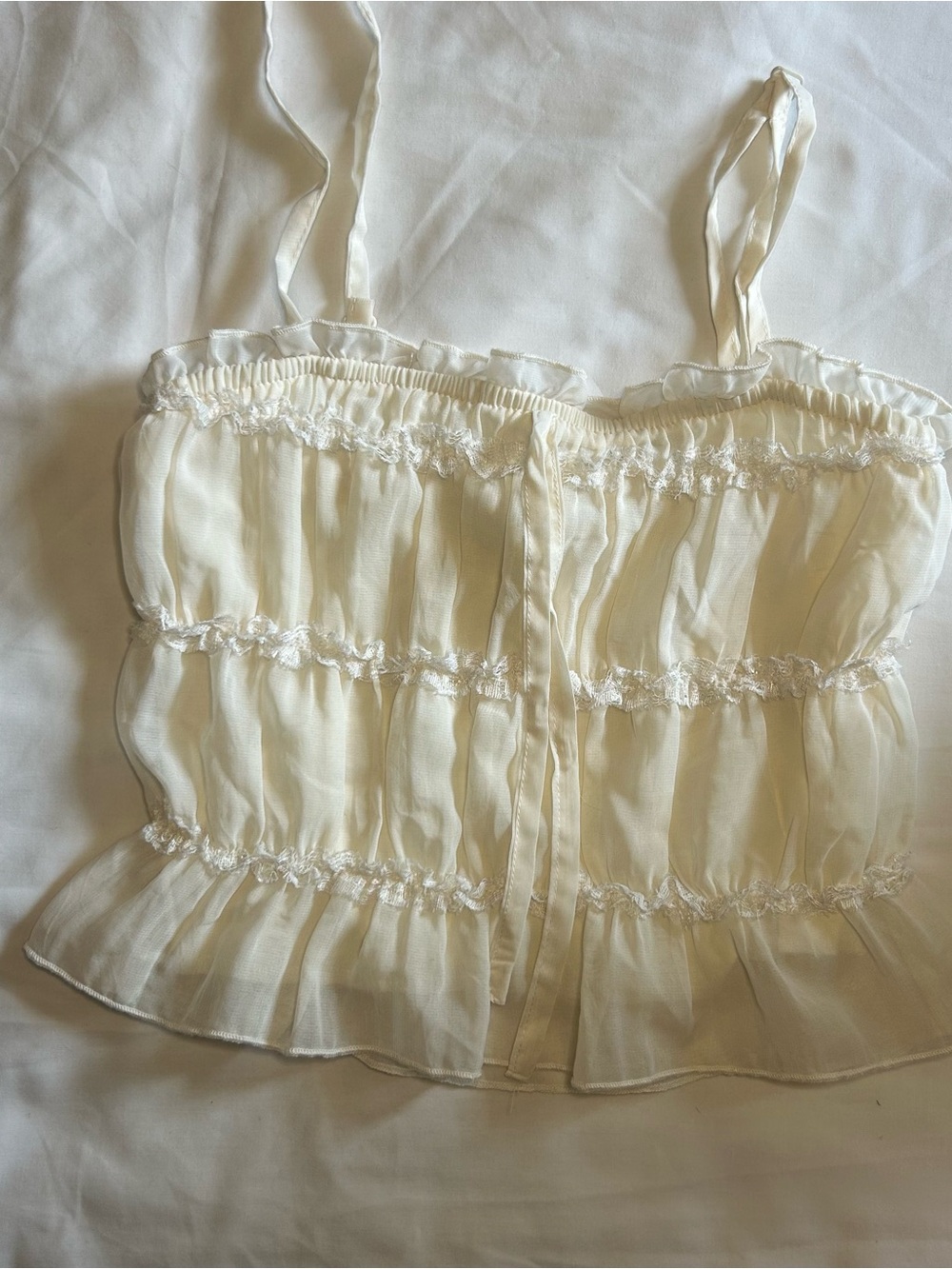 Thirty Thirty ruffle chiffon tiered cami top in ivory/cream a S